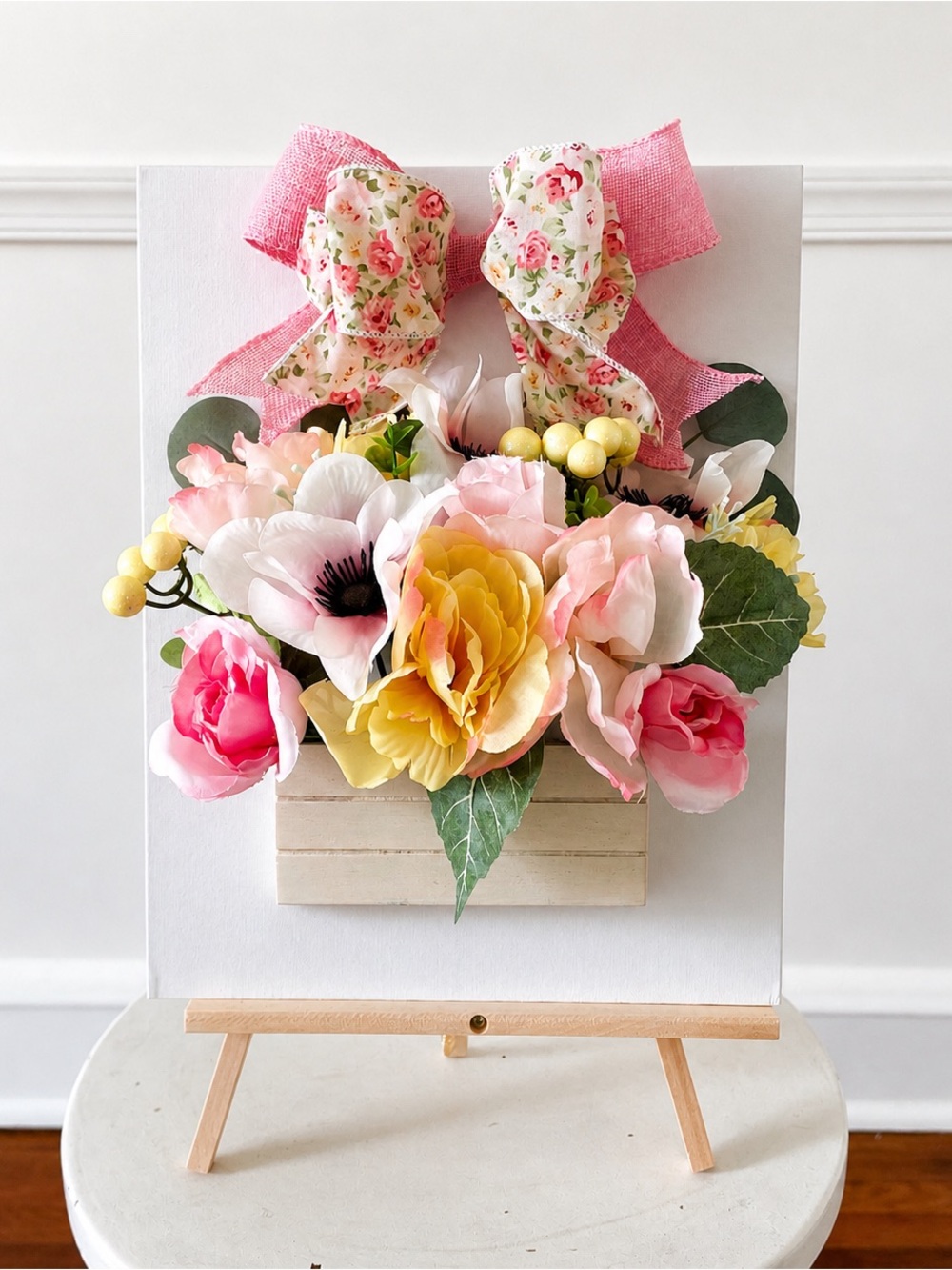 Floral Wall Pocket Canvas with Pink Bow - Home Accents